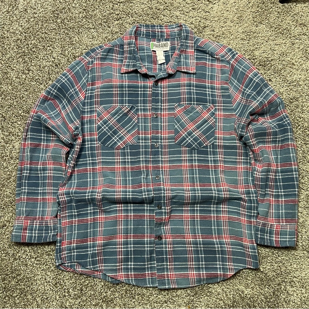 Vintage Haband Plaid Flannel Button Down Shirt Chest Pockets L